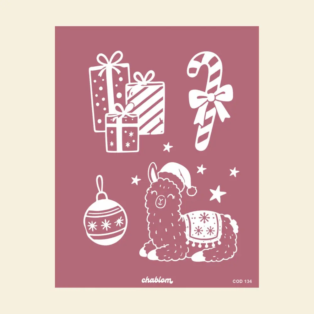 Silk Screen Printing 134 Navidad Llama y Regalos Chablom