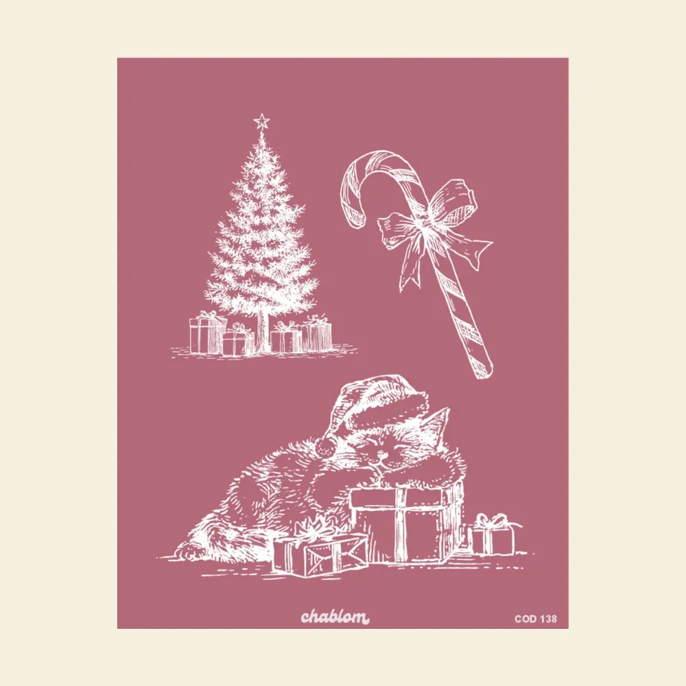 Silk Screen Printing 138 Navidad Gatito Vintage Chablom