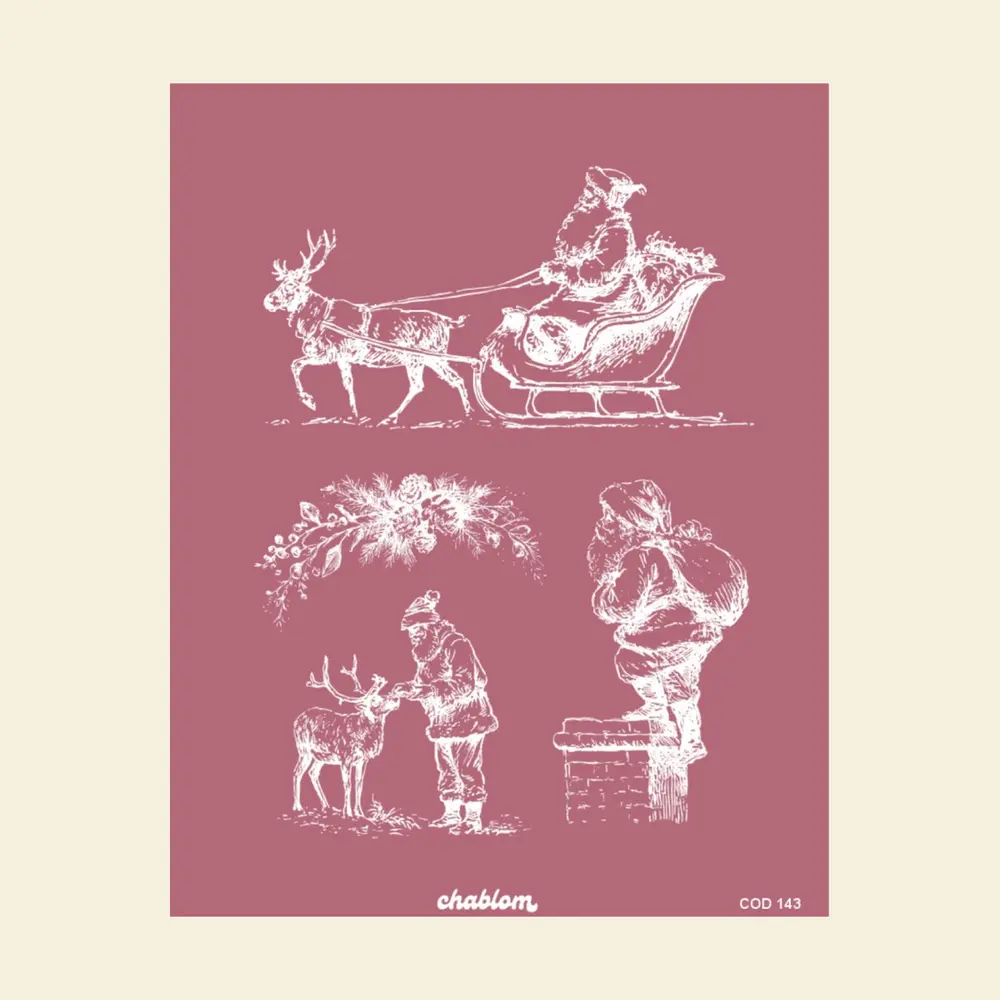 Silk Screen Printing 143 Navidad Reno Vintage Chablom