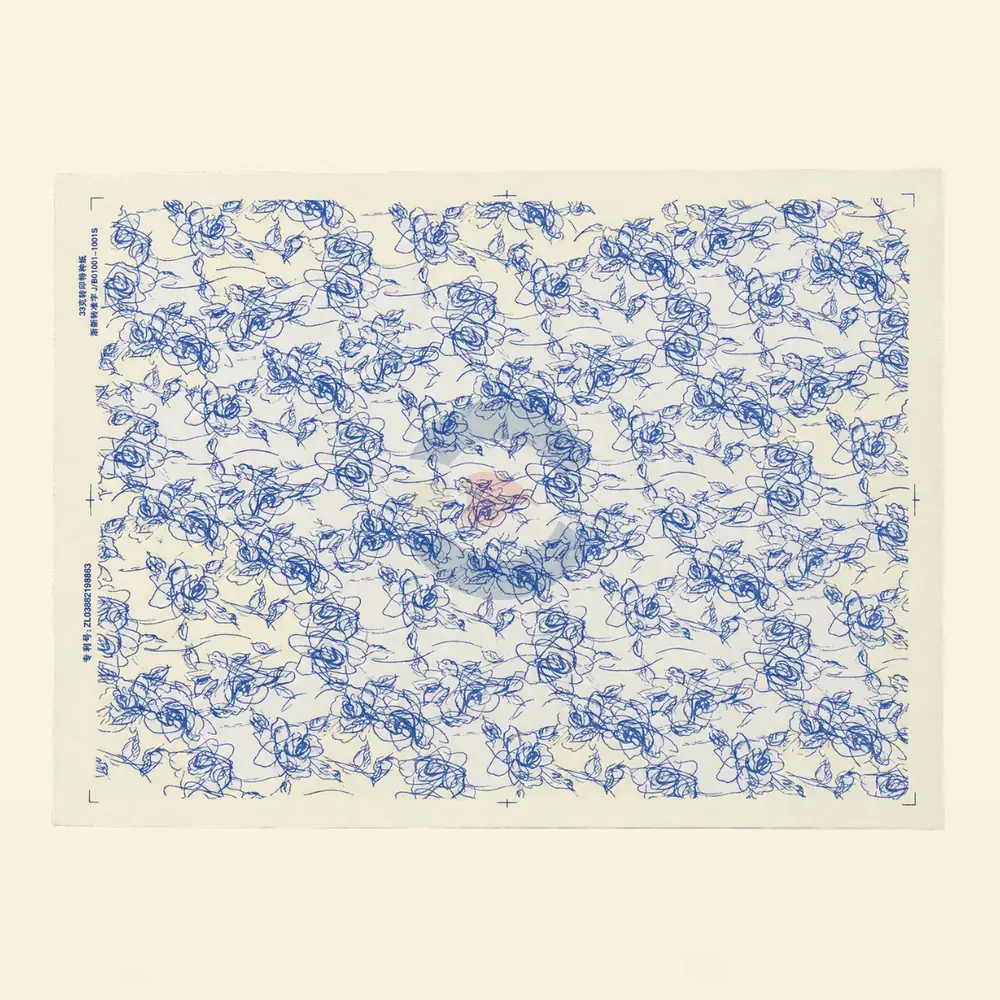 Papel de Transferencia Floral Rosas Boceto Azul 52 x 37 cm
