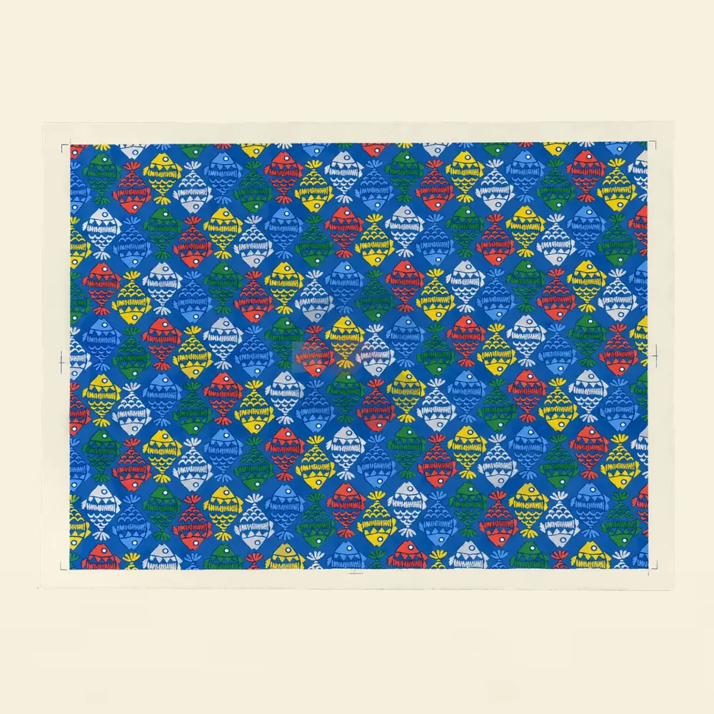 Papel de Transferencia Peces Multicolor Fondo Azul 52 x 37 cm