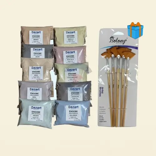 10 engobes de 100 gr + Set Pinceles Abanico x 5 de Regalo, foto 2