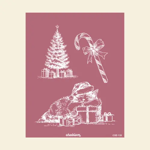 Silk Screen Printing 138 Navidad Gatito Vintage Chablom