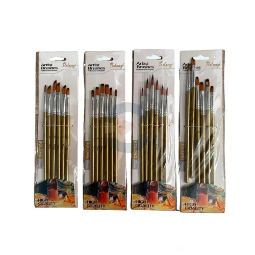 Set de Pinceles x 6 (Redonda / Chata / Lengua de Gato / Angular)