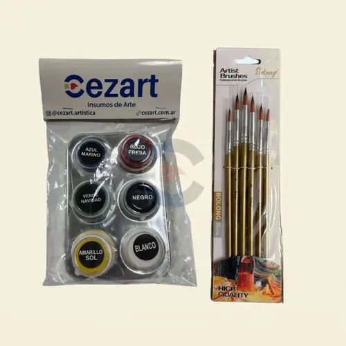 Set de Acuarelas Cezart Colores Principales x 6 + Paleta Mezcladora + Set x 6 Pinceles, foto 2