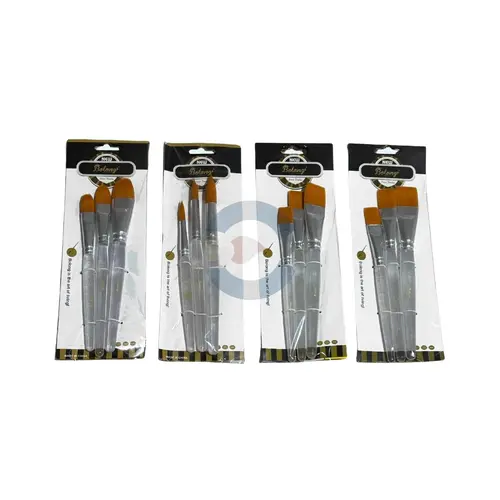 Set de Pinceles Grandes Mango Cristal x 3 (Redonda / Chata / Lengua de Gato / Angular)