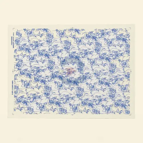 Papel de Transferencia Floral Rosas Boceto Azul 52 x 37 cm